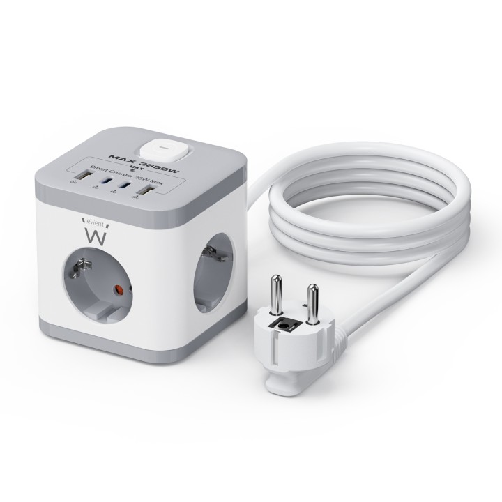 Ewent EW3863 base múltiple 1,5 m 3 salidas AC Interior Gris, Blanco