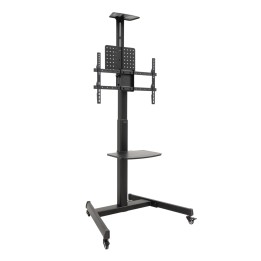 TooQ “COMETA” Soporte de Suelo con Ruedas con Regulación de Altura para Pantallas 37"- 70", Rotación 90°, Negro