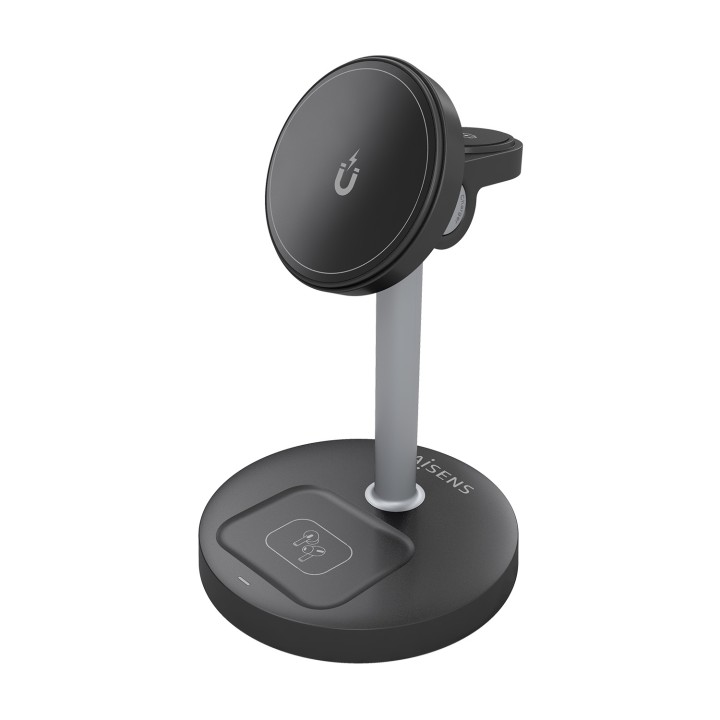AISENS Cargador Inalambrico USB-C 4 en 1 De 15W Para Movil, Apple Watch, Auriculares Con Estuche De Carga, Negro