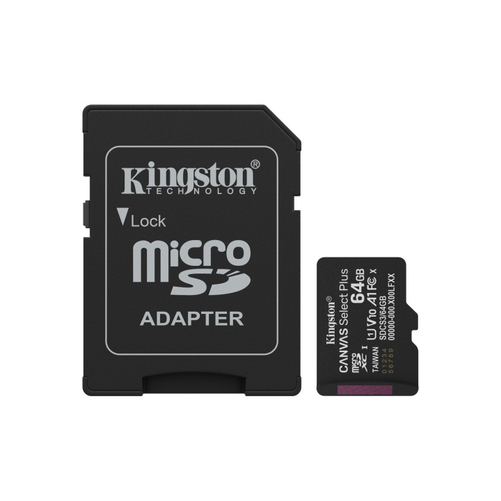 Kingston Technology 64GB microSDXC Canvas Select Plus Gen3 100MB/s A1 (Incluye adaptador de SD)