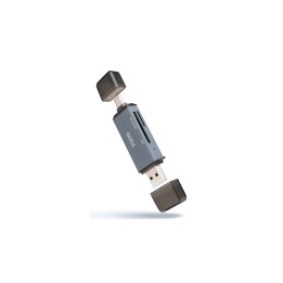 TooQ Lector de Tarjetas SD + TF, con entradas USB-C 3.0 + USB A, Color Gris