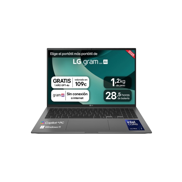 LG Gram 16Z90TL-G.AU88B ordenador portatil Intel Core Ultra 7 258V Portátil 40,6 cm (16") WQXGA 32 GB LPDDR5x-SDRAM 1 TB SSD
