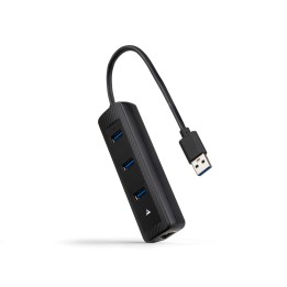 Nanocable Hub USB-A 3.0 a 3xUSB-A 3.0 + RJ45, USB-A/M- USB-A/M-RJ45/H, Negro, 15 cm