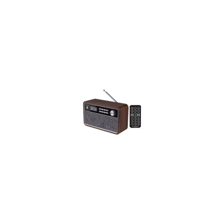RADIO RETRO SUNSTECH MADERA 2X3W RMS FM BT 4.2 RELOJ Y ALARMA USB SD AUX-IN MP3 MANDO A DISTANCIA MICRO USB CARGA 1800MAH