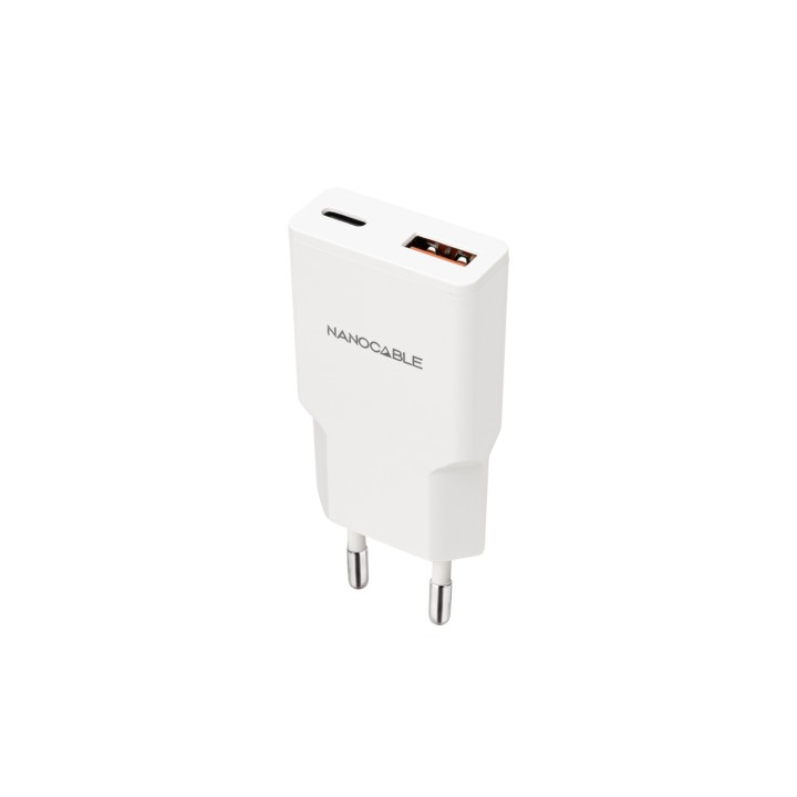 Nanocable Cargador USB-C/PD 25W + USB-A/QC 25W, Blanco