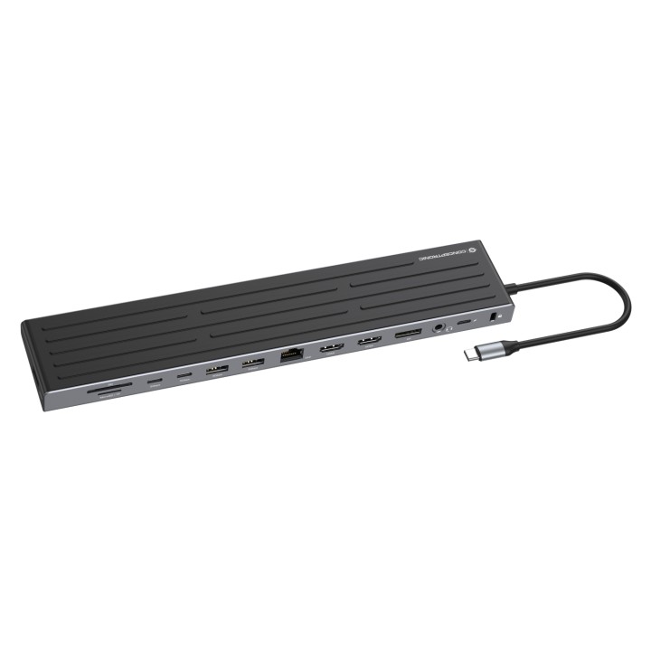 Conceptronic DONN32B base para portátil y replicador de puertos Alámbrico USB 3.2 Gen 1 (3.1 Gen 1) Type-C Gris, Plata