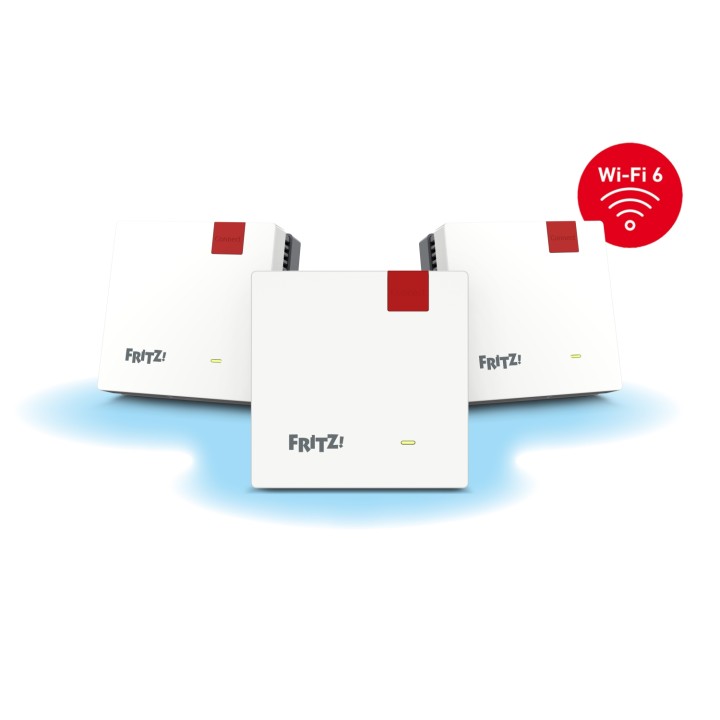 Mesh Set FRITZMESH SET 1600 3-PACK EDITION INTERNATIONAL Doble banda (2,4 GHz / 5 GHz) Wi-Fi 6 (802.11ax) Rojo, Blanco Interno
