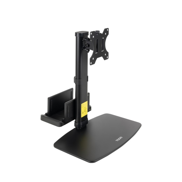 TooQ Soporte de mesa para pantallas 17”-27” con soporte integrado para CPU Ligera