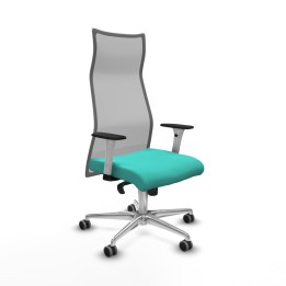 Piqueras y Crespo Albacete malla sincro malla gris similpiel turquesa brazos blancos base aluminio ruedas 65mm engomadas