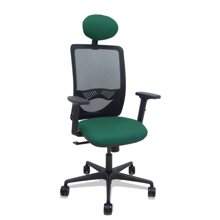 Piqueras y Crespo Silla Zulema sincro malla negra asiento bali verde botella brazos 2D ruedas 65mm cabecero