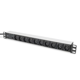 Digitus Regleta de enchufes con perfil de aluminio, 10 tomas, enchufe IEC C14 con cable de 2 m