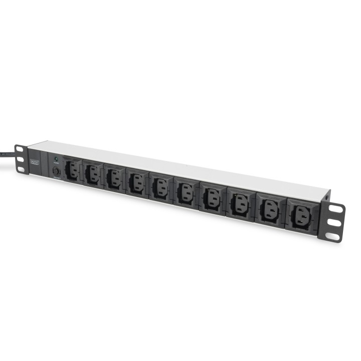 Digitus Regleta de enchufes con perfil de aluminio, 10 tomas, enchufe IEC C14 con cable de 2 m