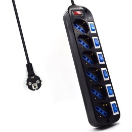 Ewent limitador de tensión 6 salidas AC 220 V 1,5 m Negro