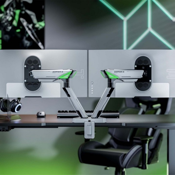 SOPORTE DE MESA GAMING PARA 2 TV/MONITOR AISENS 17 - 38 2 BRAZOS GIRATORIO/INCLINABLE HASTA 16KG WHITE