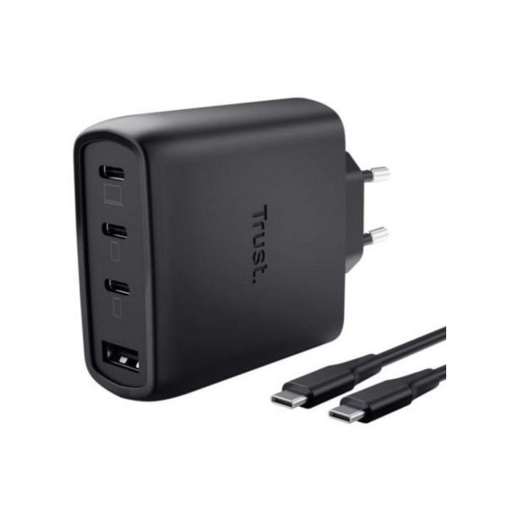 CARGADOR TRUST MAXO 3XUSB-C 1XUSB-A 65W + CABLE USB-C 2M BLACK