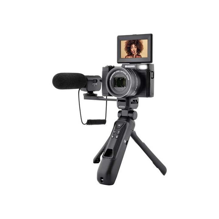 AgfaPhoto - Vlogging Kit: Cámara VLG-4K 5x Zoom, Trípode Powerbank, Mando y Micrófono