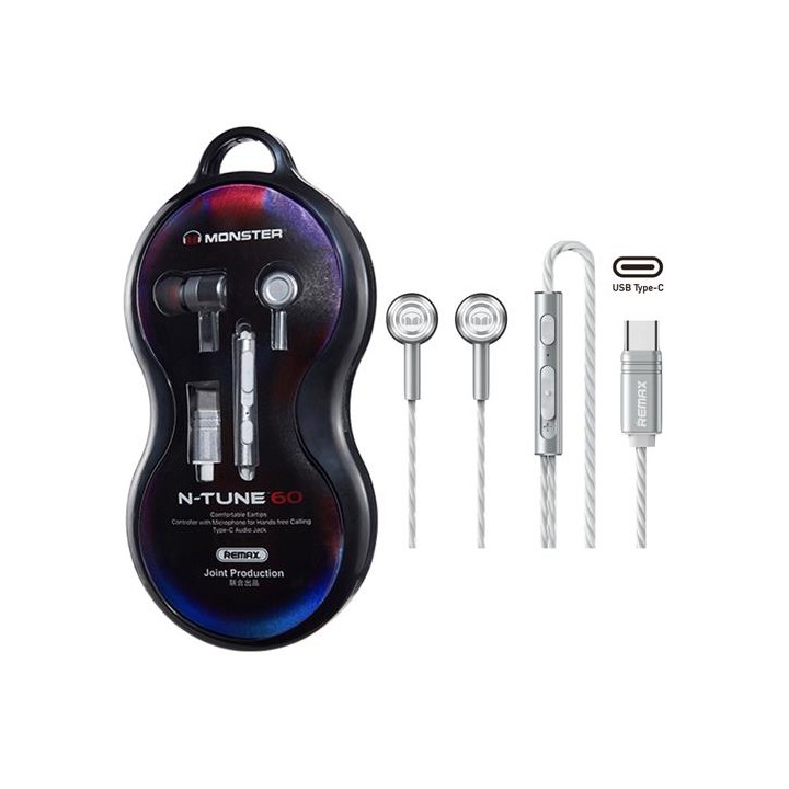 Remax for Monster RM-598a Metal Auricular USB-C Silver