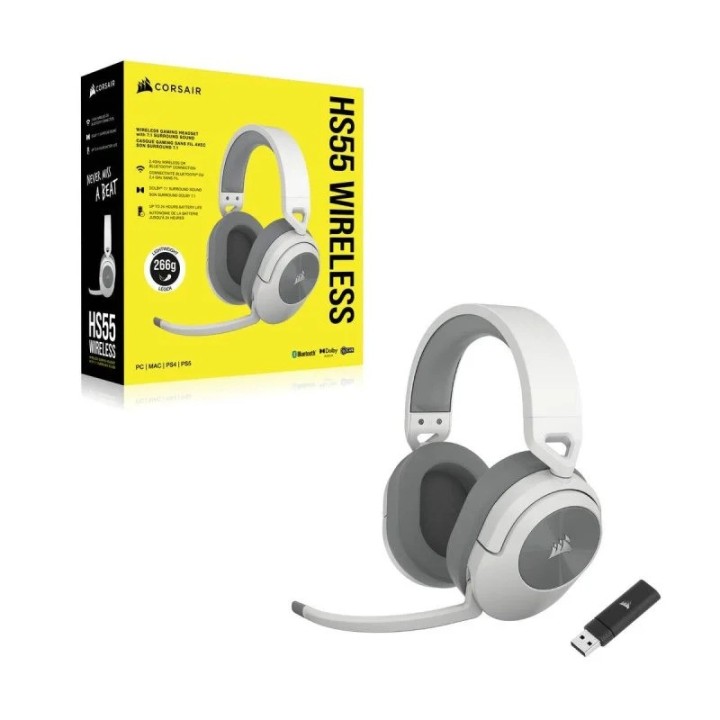 AURICULARES + MICROFONO CORSAIR HS55 USB GAMING HEADSET RGB 7.1 WHITE