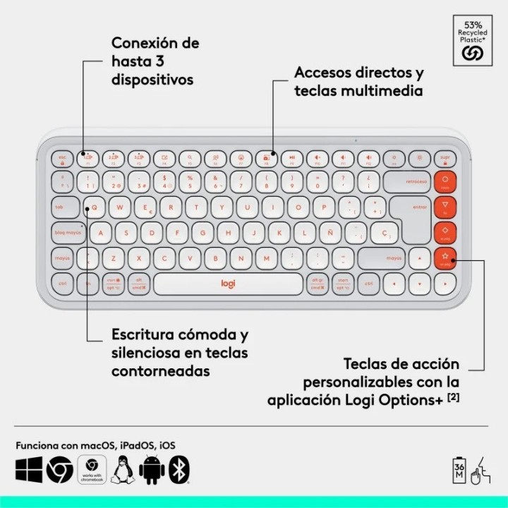 TECLADO LOGITECH POP ICON KEYS WIRELESS ROSE/WHITE