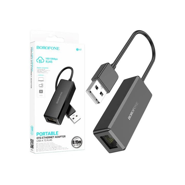 Borofone DH7 Adaptador USB-A a RJ45 Ethernet 100 Mbps Negro