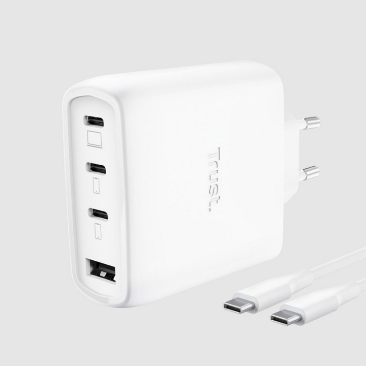 CARGADOR TRUST MAXO 3XUSB-C 1XUSB-A 65W + CABLE USB-C 2M WHITE