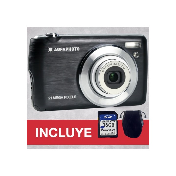 AgfaPhoto DC8200BK Cámara Digital 18MP 8x Zoom + SD16GB+ Bag Negra