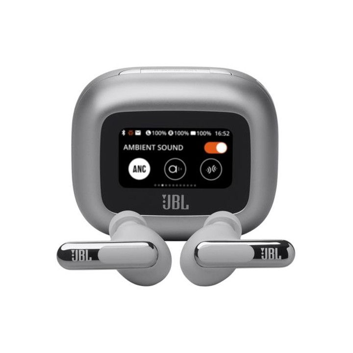 JBL Live Beam 3 Auricular Bluetooth con Cancelación de Ruido y pantalla Plata