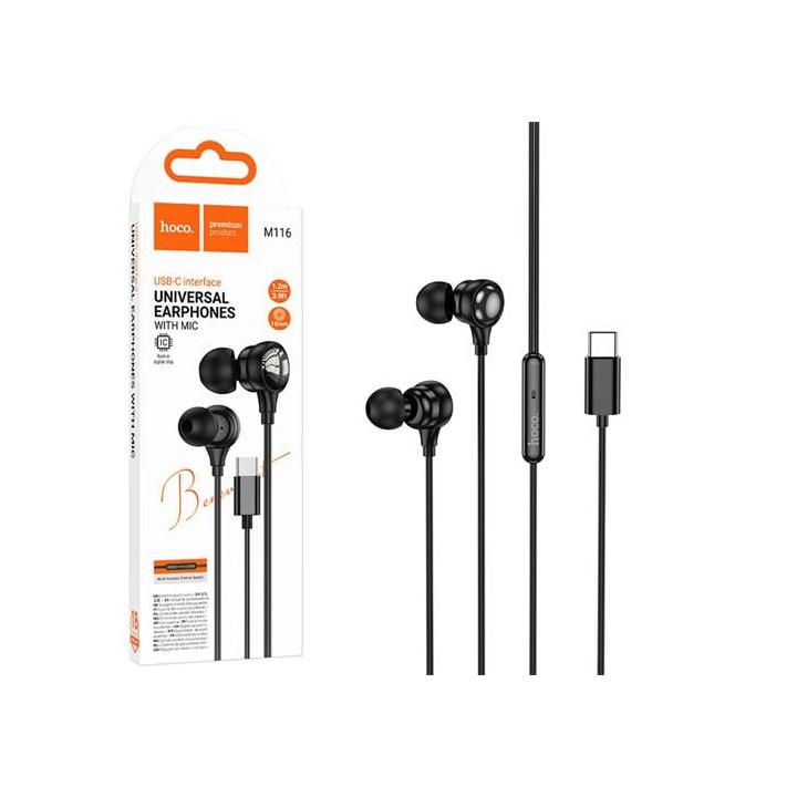 Hoco M116 Auricular con Micrófono y Conexión USB-C Negro