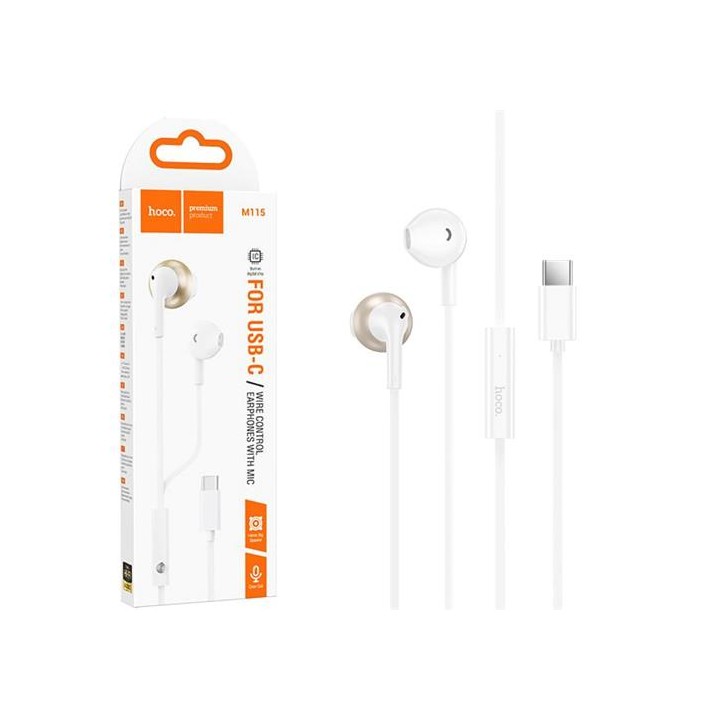 Hoco M115 Auricular con Micrófono y Conexión USB-C Blanco