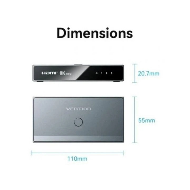 SWITCH CONMUTADOR VENTION HDMI 2.1 8K HDMI/H - 3XHDMI/H GREY