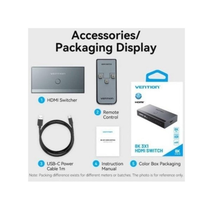 SWITCH CONMUTADOR VENTION HDMI 2.1 8K HDMI/H - 3XHDMI/H GREY