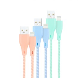 Nanocable 3 Cables Lightning a USB 2.0, Lightning/M-USB A/M, Mallados, Rosa, Azul y Verde, 1 m