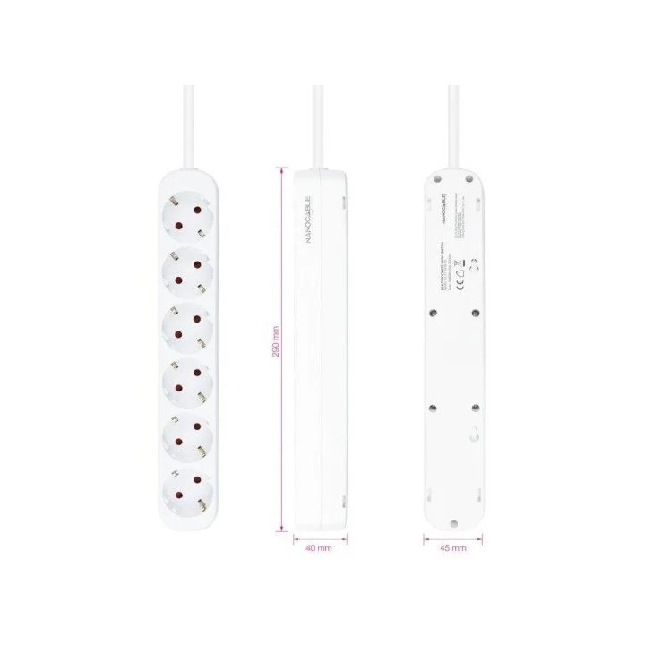 REGLETA NANOCABLE 6 SCHUKOS 1.4M WHITE