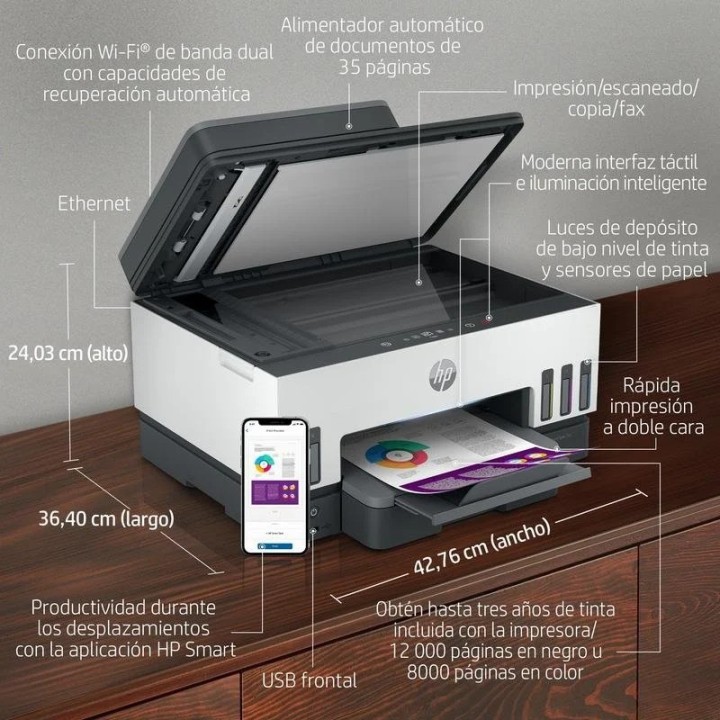 IMPRESORA HP SMART TANK MULTIFUNCION 7605 COLOR WIFI DUPLEX WHITE/GREY
