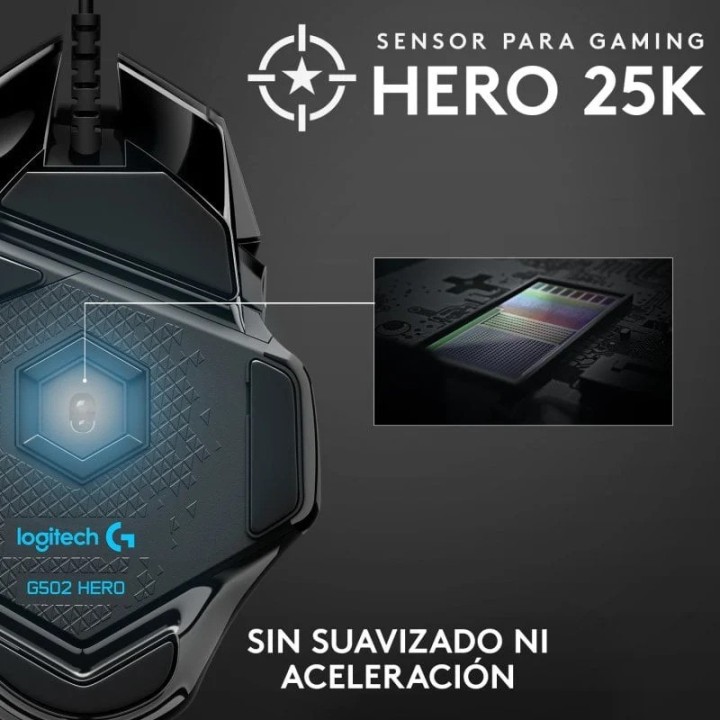 RATON GAMING LOGITECH G502 HERO OPTICO USB RGB BLACK