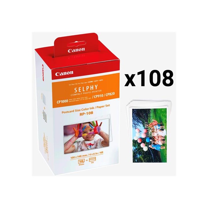 Canon RP-108 - Papel fotográfico y cartucho de tinta original para Selphy