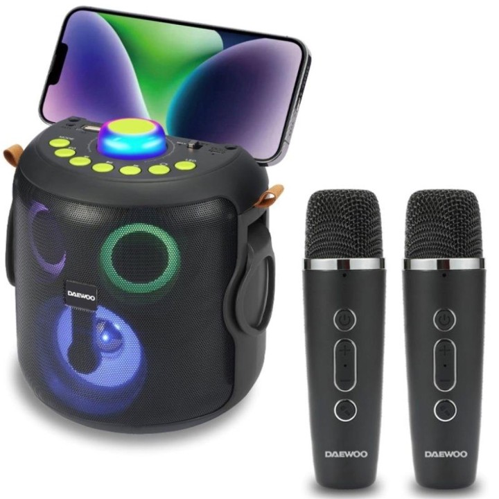 Daewoo DW3008 Altavoz Karaoke Bluetooth y USB 15W Recargable con 2 Micros