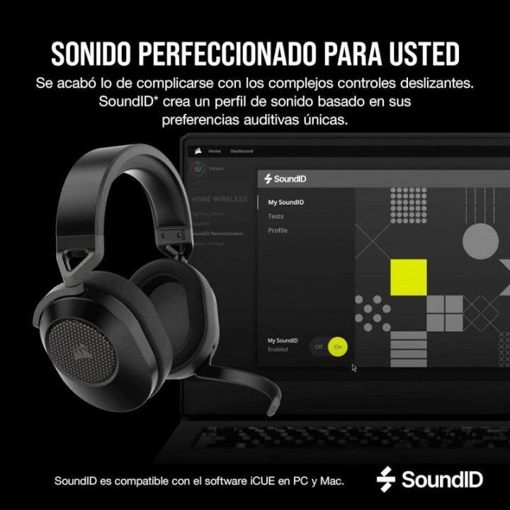 AURICULARES + MICROFONO CORSAIR HS65 WIRELESS GAMING HEADSET RGB 7.1 BLACK