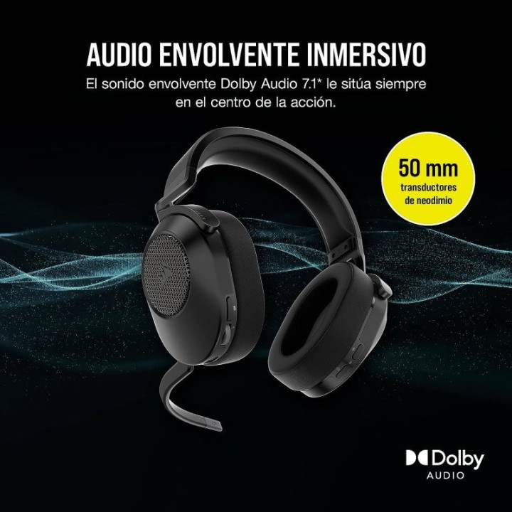AURICULARES + MICROFONO CORSAIR HS65 WIRELESS GAMING HEADSET RGB 7.1 BLACK