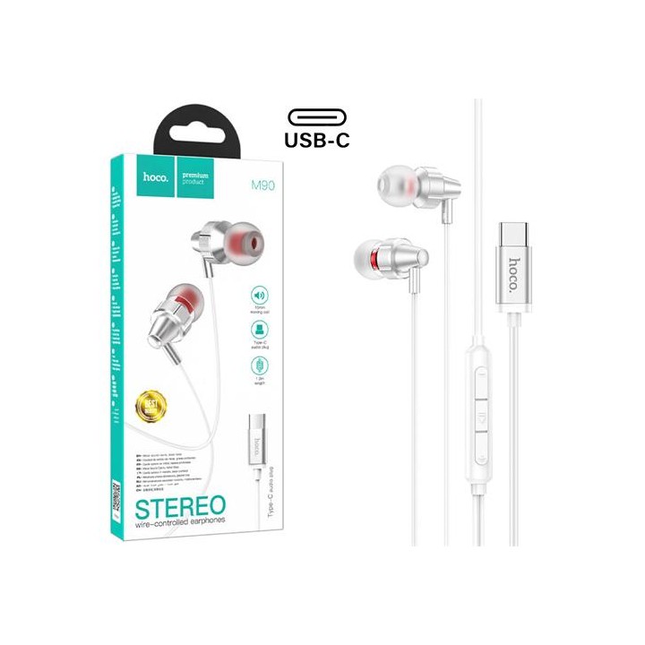 Hoco M90 Auricular USB-C con Micrófono Plata