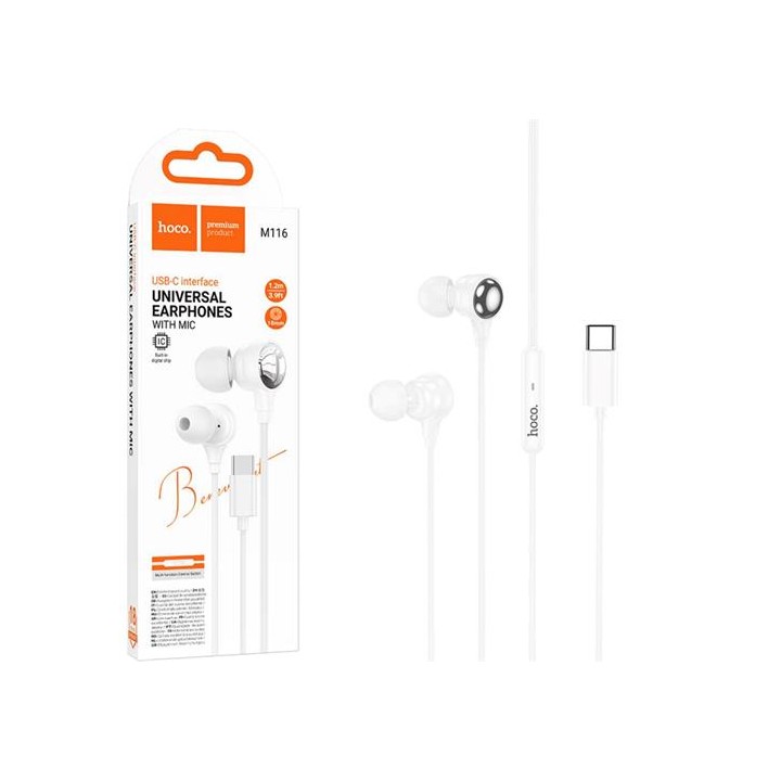 Hoco M116 Auricular con Micrófono y Conexión USB-C Blanco