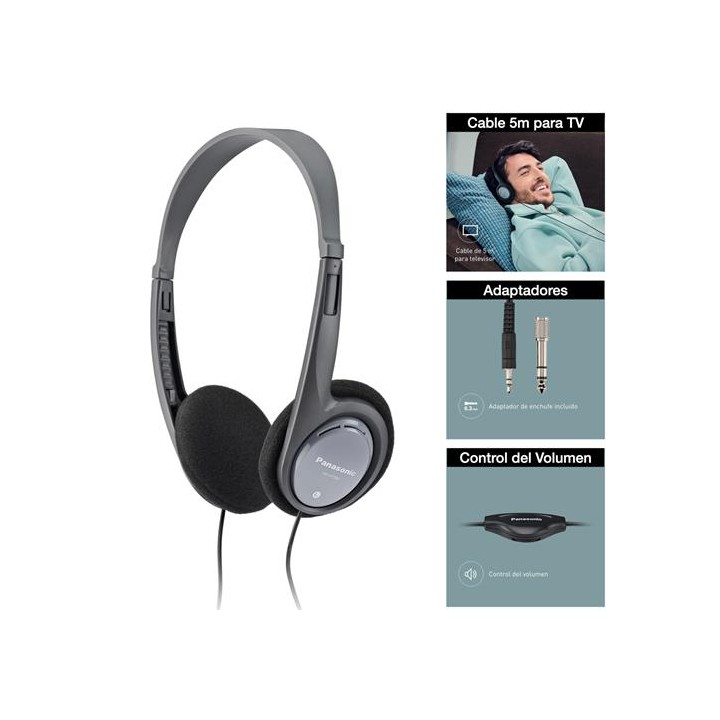 Panasonic RP-HT090E Auricular con Cable de 5 metros y Control de Volumen