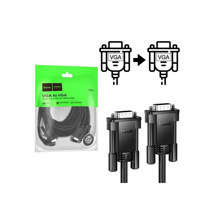 Hoco US11 Cable VGA a VGA de 2 Metros Negro