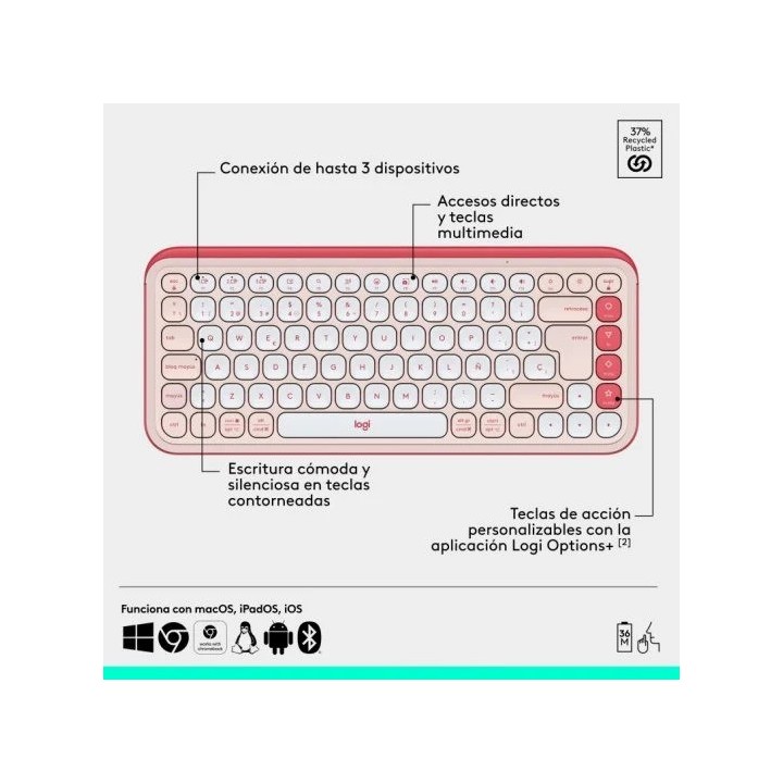 TECLADO + RATON LOGITECH POP ICON WIRELESS ROSE/WHITE