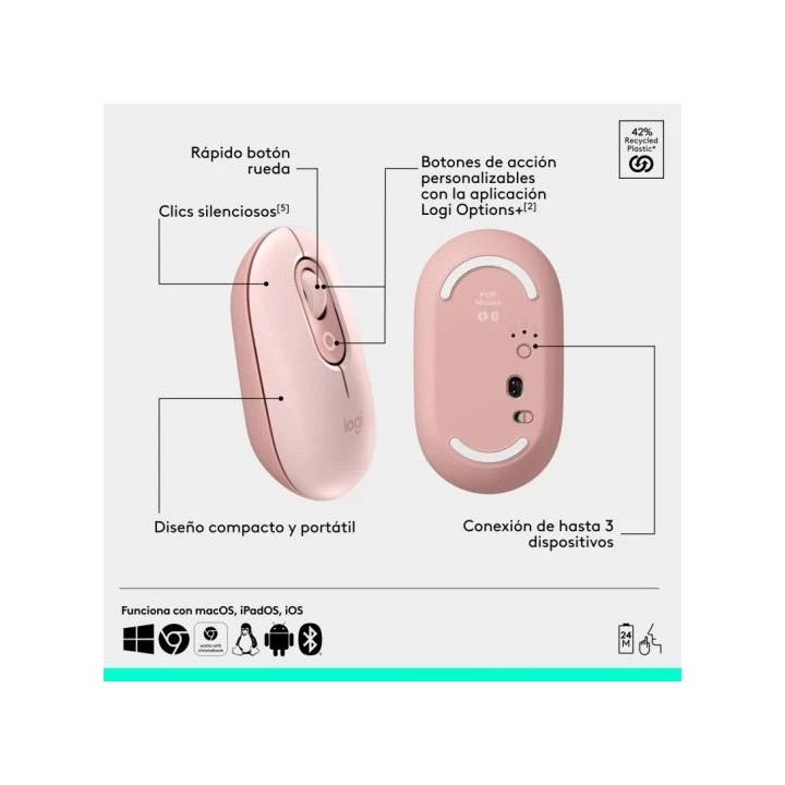 TECLADO + RATON LOGITECH POP ICON WIRELESS ROSE/WHITE