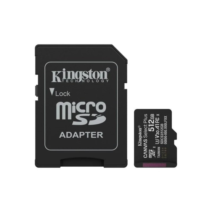 MEMORIA MICRO SD 512GB KINGSTON CANVAS SELECT PLUS XC C10 150MB/S + ADAPTADOR SD