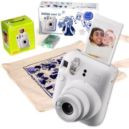 Fujifilm Instax Mini 12 Cámara Instantánea Kit Regalo Clay White
