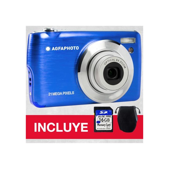AgfaPhoto DC8200BL Cámara Digital 18MP 8x Zoom + SD16GB+ Bag Azul