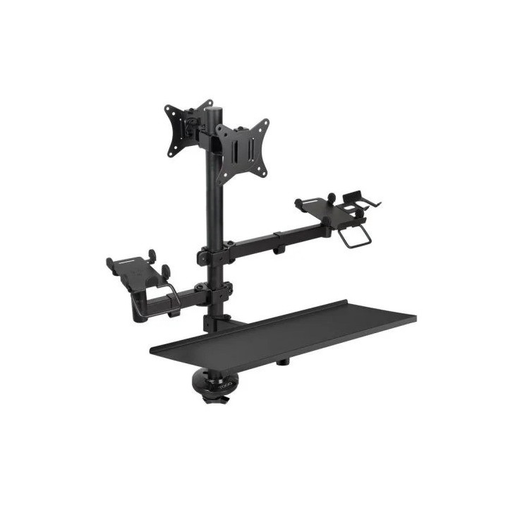 SOPORTE DE MESA TOOQ MONITOR + IMPRESORA + TERMINAL + BANDEJA TECLADO 17-32 2 BRAZOS BLACK