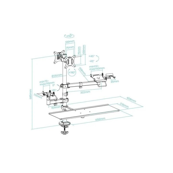 SOPORTE DE MESA TOOQ MONITOR + IMPRESORA + TERMINAL + BANDEJA TECLADO 17-32 2 BRAZOS BLACK